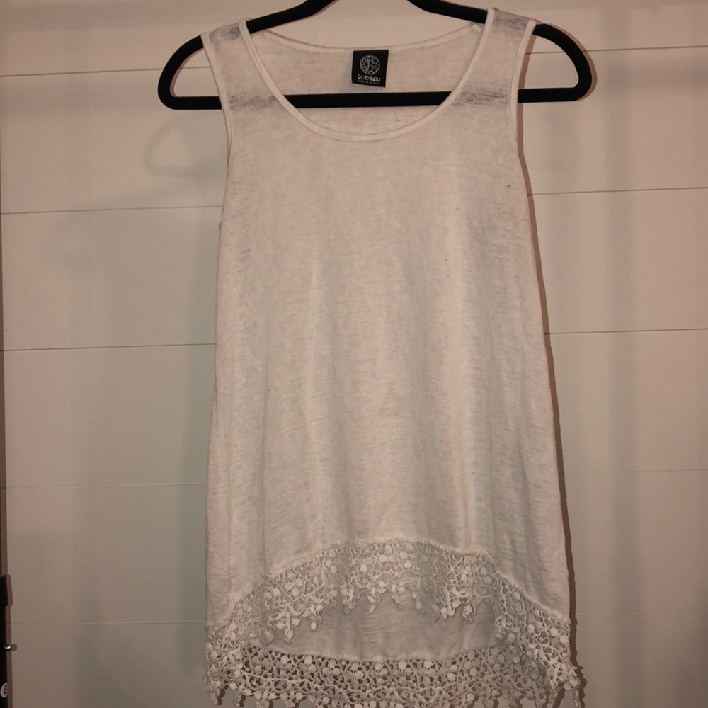 Bobeau White Tank Top W/ Crochet Hem